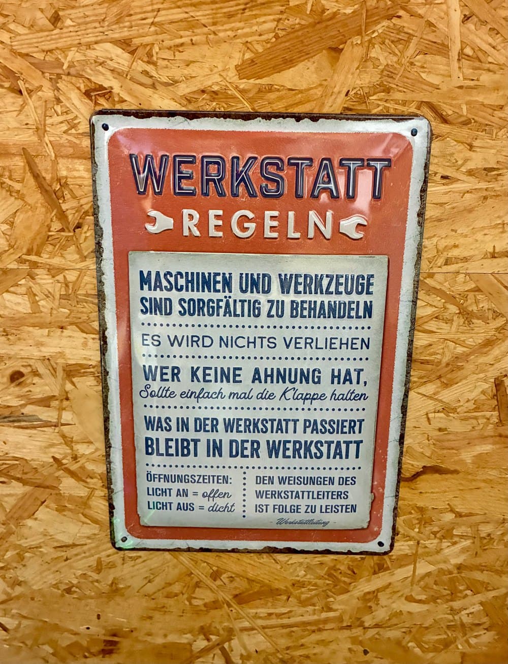 Werkstattregeln Holzschild
